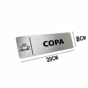 PLACA COPA INDICAÇÃO DE PORTAS ALUMÍNIO ESCOVADO